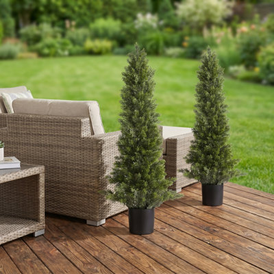 Cèdre artificiel topiaire, plantes artificielles en arbustes de pin de 36 pouces, arbre de soie artificiel d'aspect véritable, assemblage facile pour le porche extérieur
