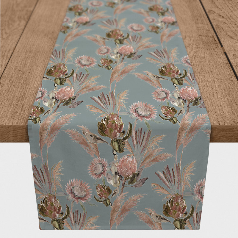 Ayunna Rectangle Floral Polyester Table Runner, 90" L x 16" D, Blue