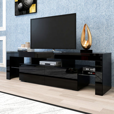 Meuble télé à DEL 20 couleurs avec télécommande, noir moderne, convient aux téléviseurs noirs de 60 à 69 pouces de 8K et à la télécommande