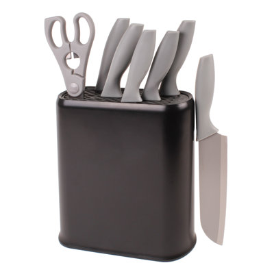 8Pc PP Knife Set With Universal Block Knife Block, Grey