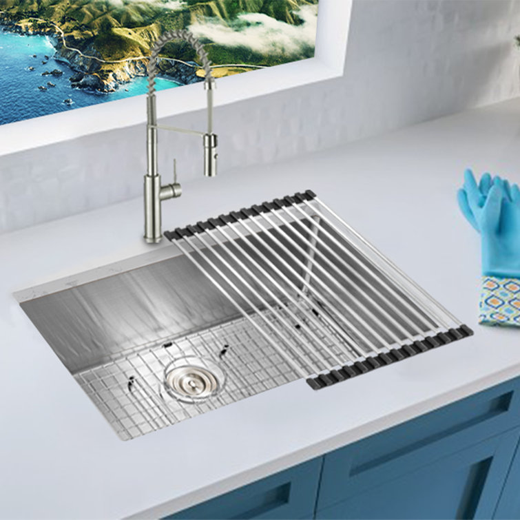 KBFmore 25 inch Undermount Topmount Single Bowl Workstation Kitchen Sink  with 5 Pieces Sink Gadgets 