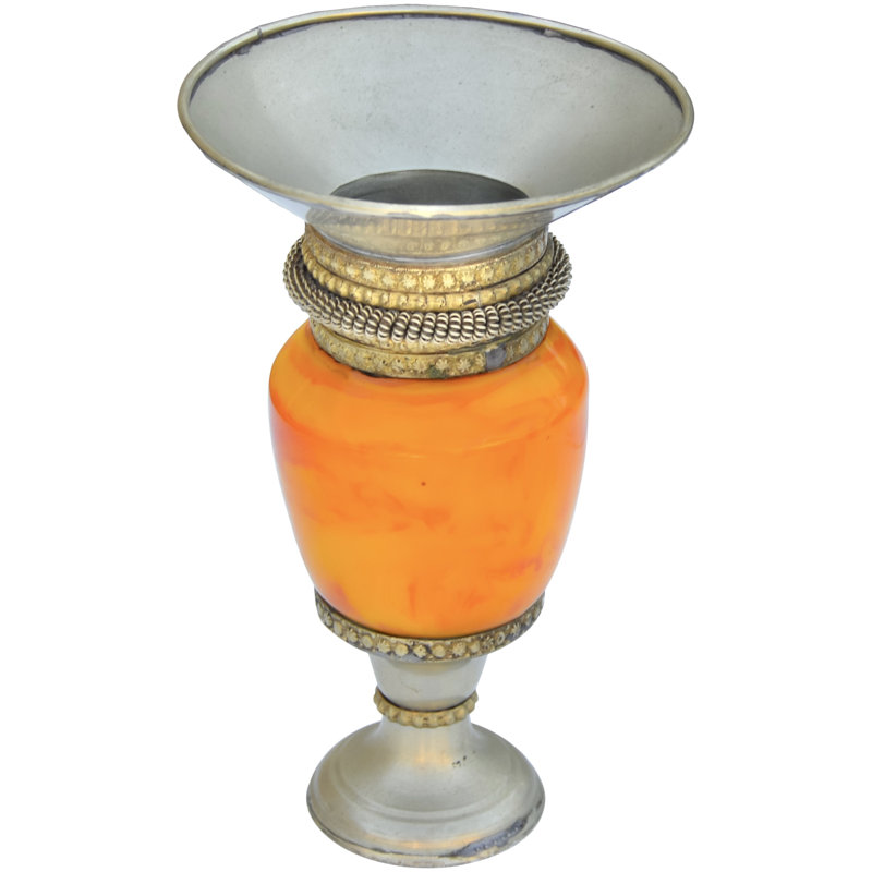 Porte-bougie orange marocain du milieu du 20e siècle gravé à la main
