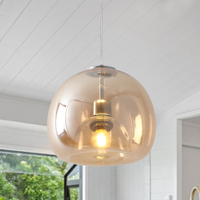 Govinda 9.8" 1 - Light Modern Single Globe Pendant with Amber Glass Shade in Chrome, Chrome/Amber