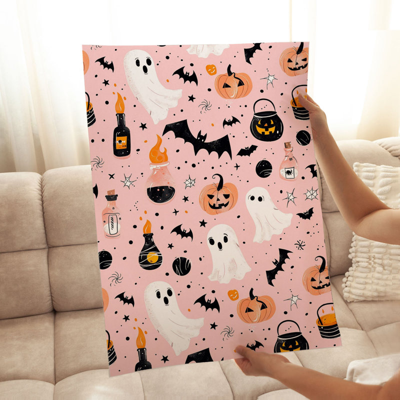«Holiday Halloween Pumpkin Ghost», reproduction d'art moderne sans cadre, H 30 po x l 20 po