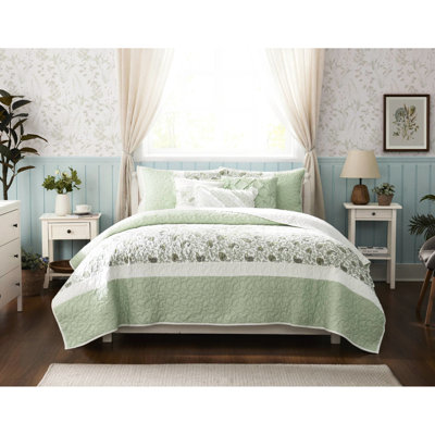 Courtepointe pour chambre à coucher Sage 6 - Double / grand, coton, literie respirante et élégante 6 pièces avec coussins décoratifs double / grand, motif floral,