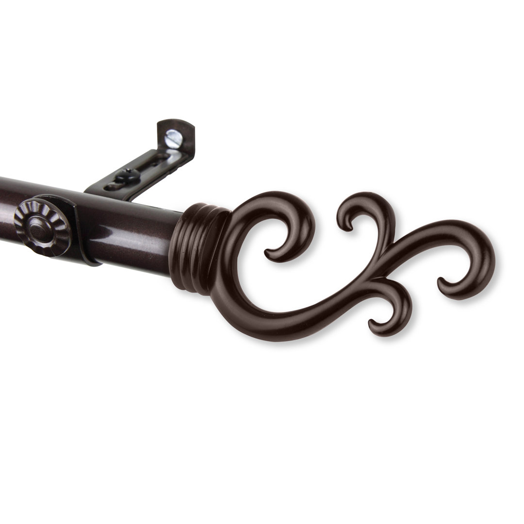 Verlyn Steel Rod/Resin Finials Adjustable Bay Window Single Curtain Rod Fleur De Lis Living