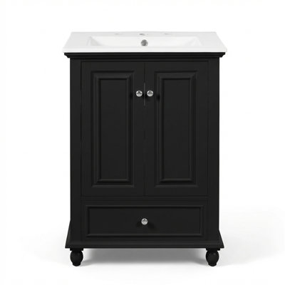 24'' French Provincial Bathroom Vanity – Vintage Elegance With Ceramic Sink, Soft-Close Doors & Drawer Dividers, Solid-Wood Legs, Adjustable Shelf