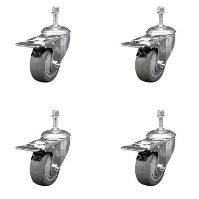 Polyurethane Swivel 10mm Stem Caster Set with Total Lock Brake