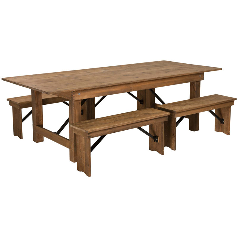 Dejon Ensemble de table de ferme pliable et quatre bancs 8 pi x 40 po Taren, 29.75" H x 40" W x 96" L, Brown