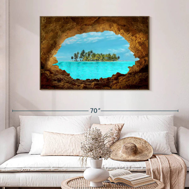 Secret Island, 46" X 31", Floating Frame Walnut