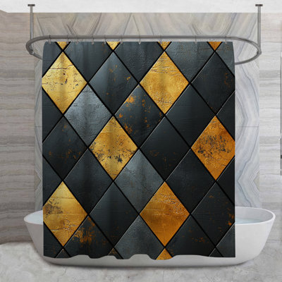 Rideau de douche carrés métalliques - Décoration de salle de bain abstraite Steampunk