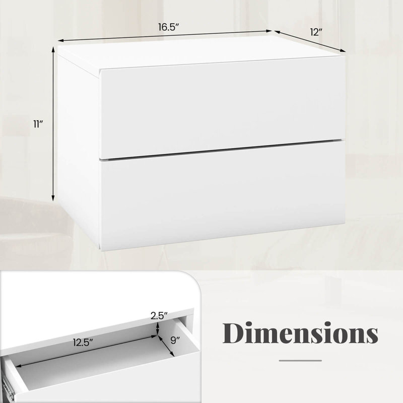  1 Pcs Floating Nightstand With Drawer Storage Modern Floating Bedroom Shelf , White, Set of 2