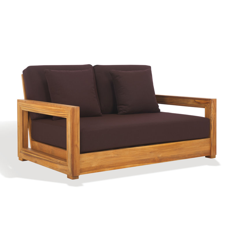 Montford Teak Loveseat with Cushions, Dark Brown