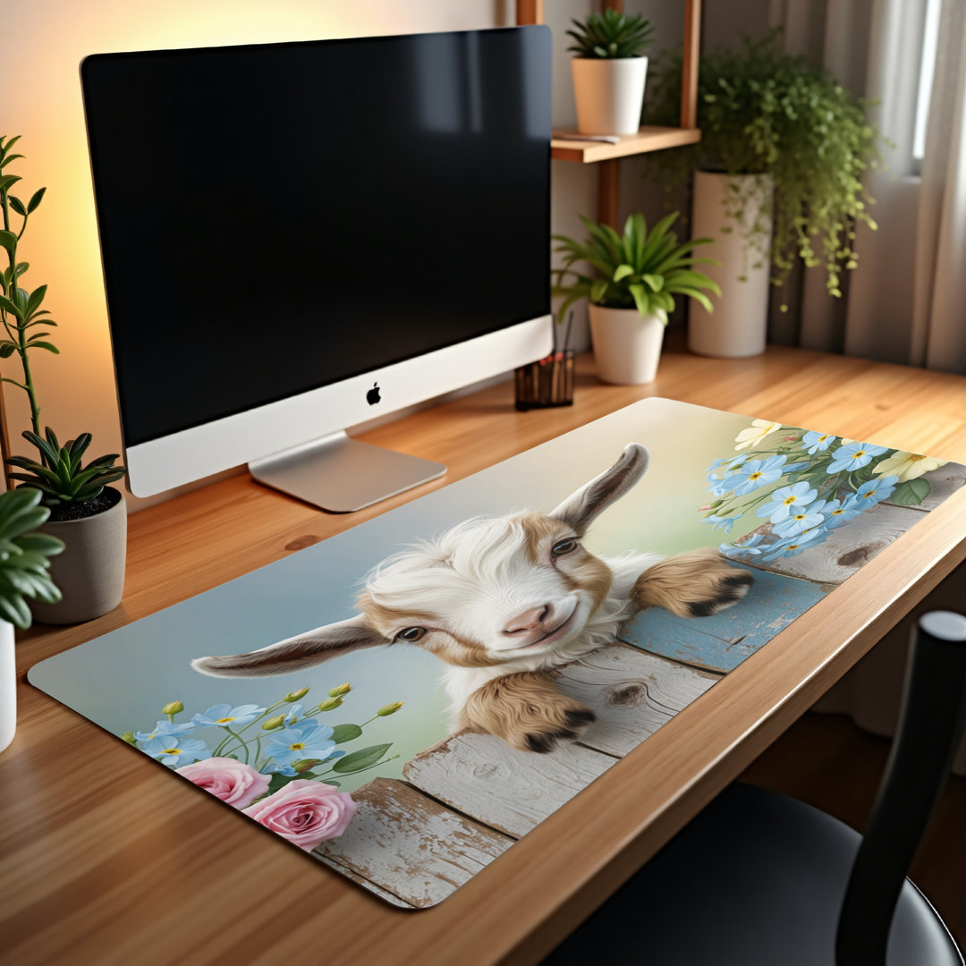 Cute Baby Goat Flower Desk Mat