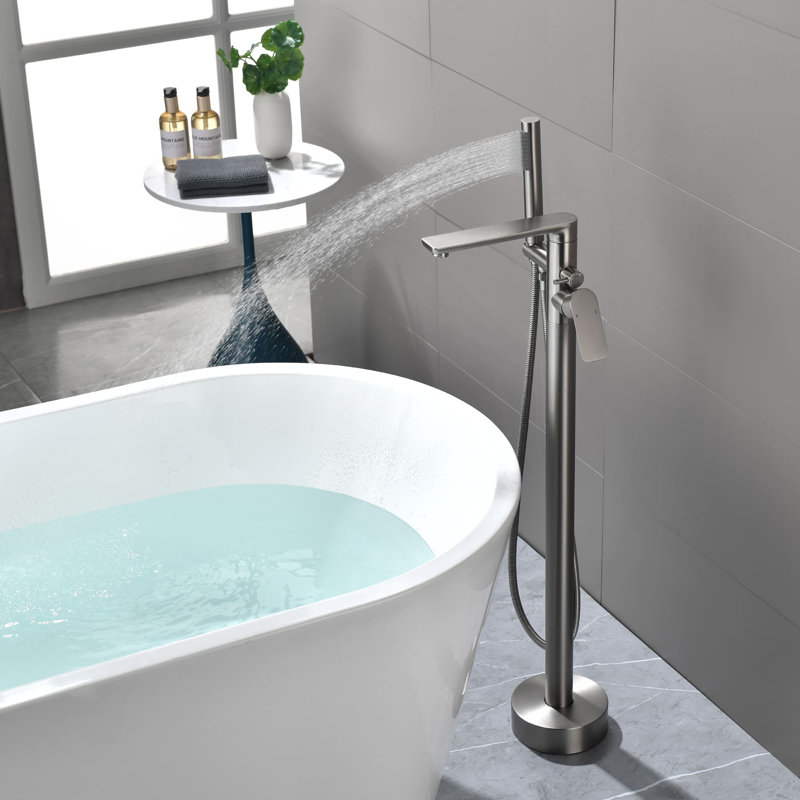 2 Handle Floor Clawfoot Tub Faucet with Diverter, Brushed Nickel