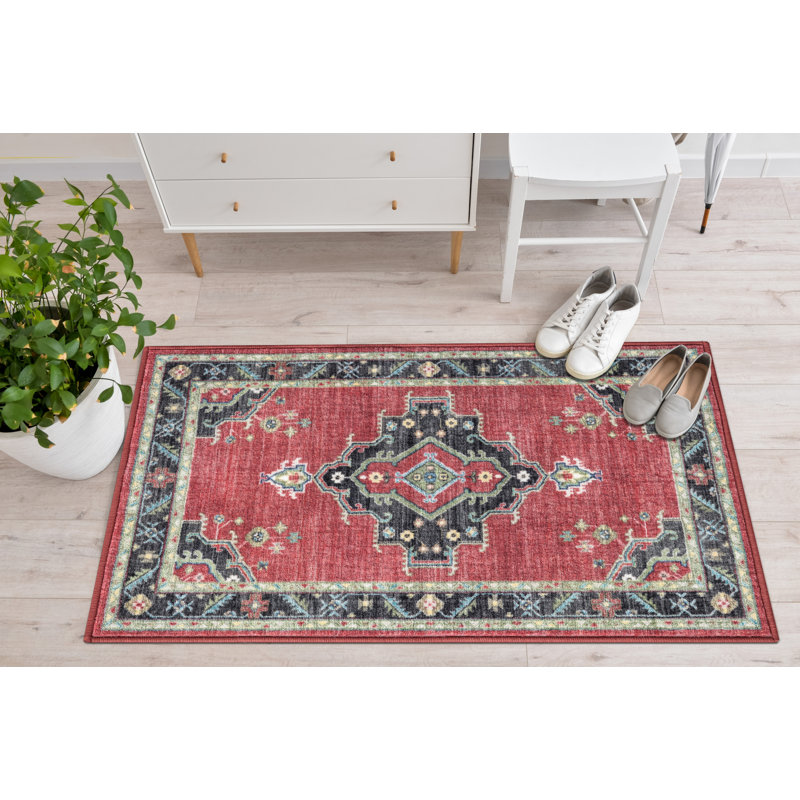 Lyanne Washable Non-Slip Red Area Rug, Rectangle 2'2 x 3'3"