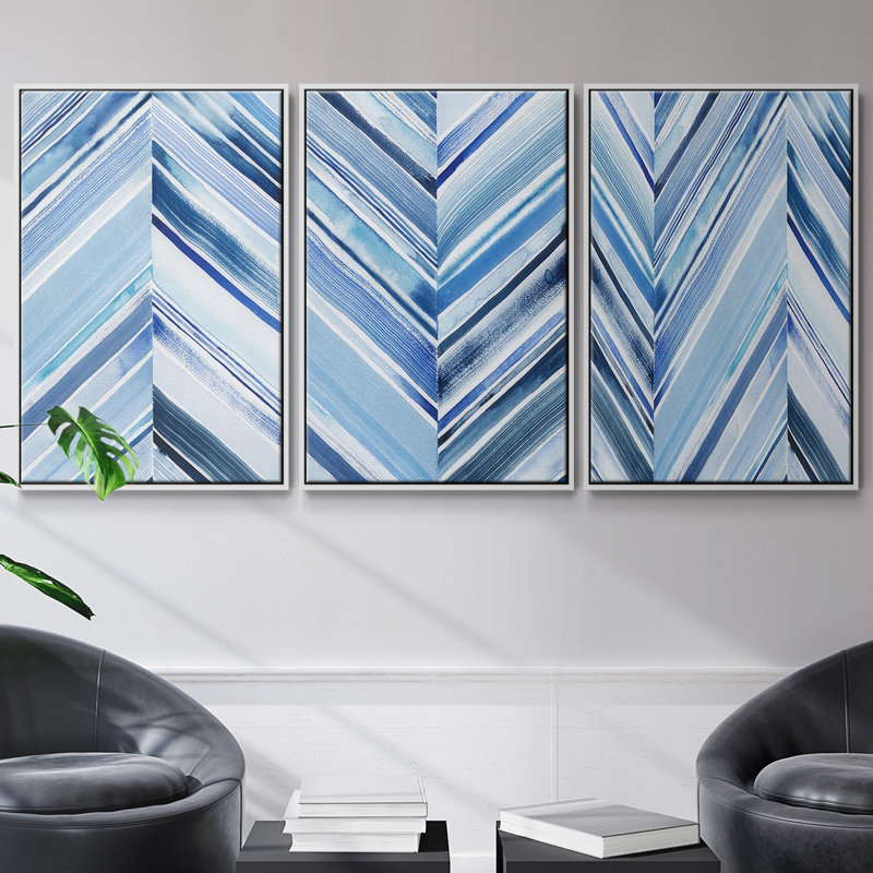 «Wave Crêtes I», ensemble de 3 reproductions encadrées sur toile, H 27 po x l 54 po, Blanc