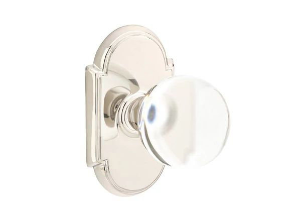 Ensemble de mortaise intérieure Emtek Passage avec rosette # 8 et poignée en verre Bristol (droite), Nickel poli