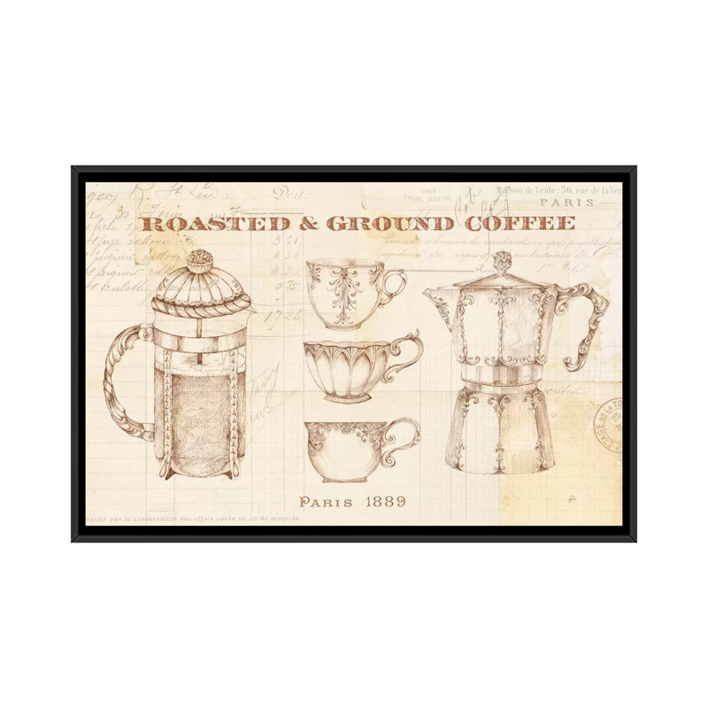 « authentique coffee i », reproduction d’impression sur toile, H 18 po x l 26 po x P 1,5 po, Toile avec cadre noir