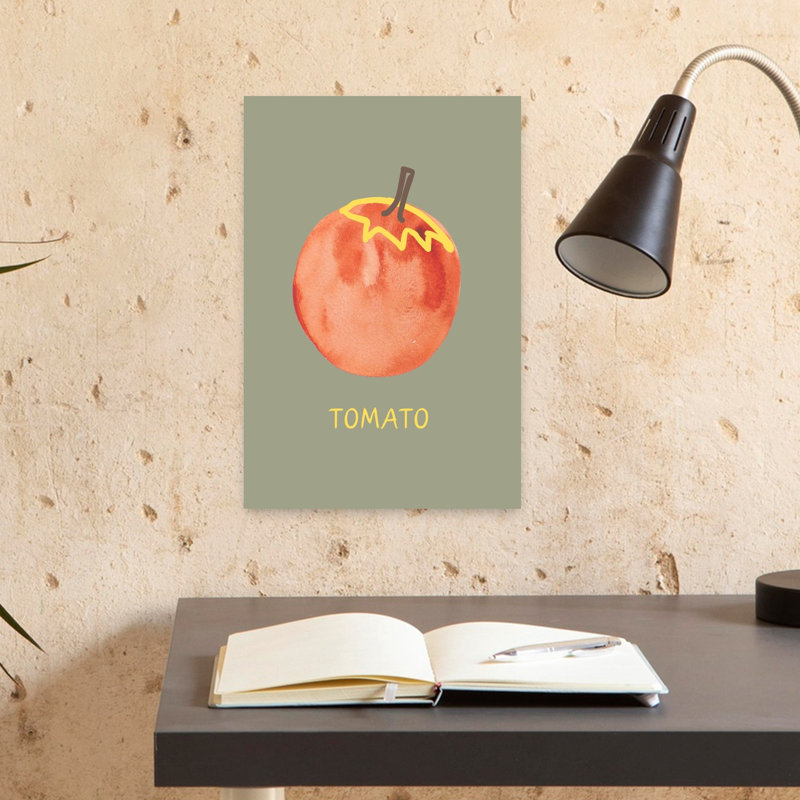 «Fresh Watercolor Tomato», art mural contemporain, H 18 po x l 12 po