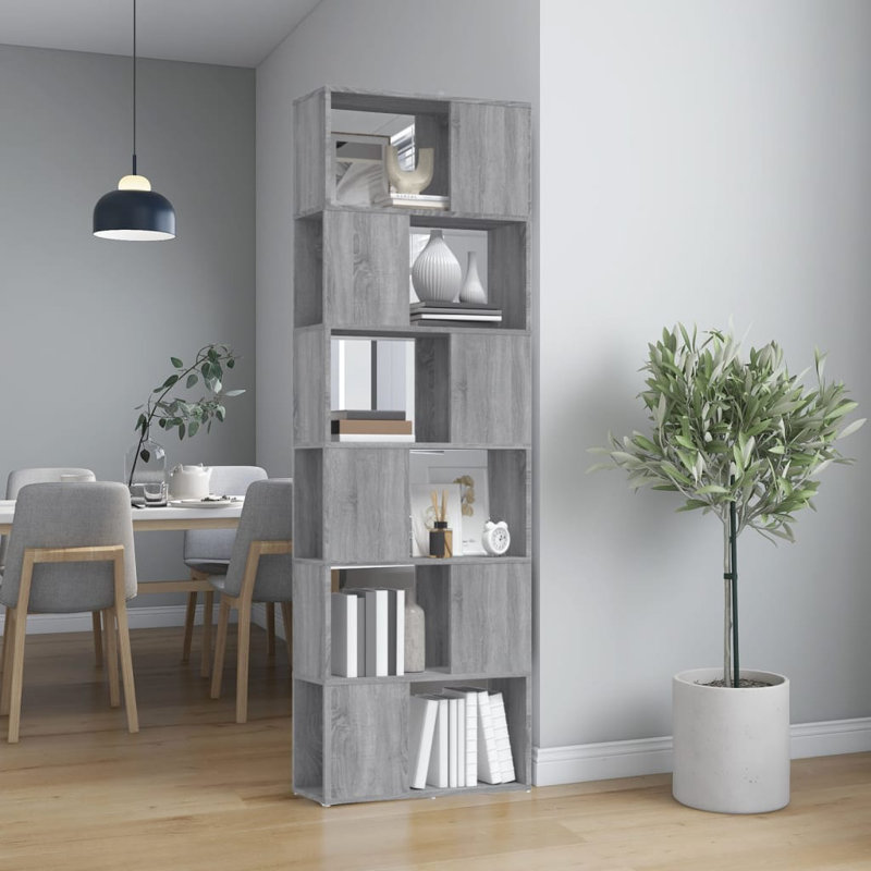Borough Wharf Book Cabinet/Room Divider, (6 Shelves) 186cm H x 60cm W x 24cm D, Grey Sonoma