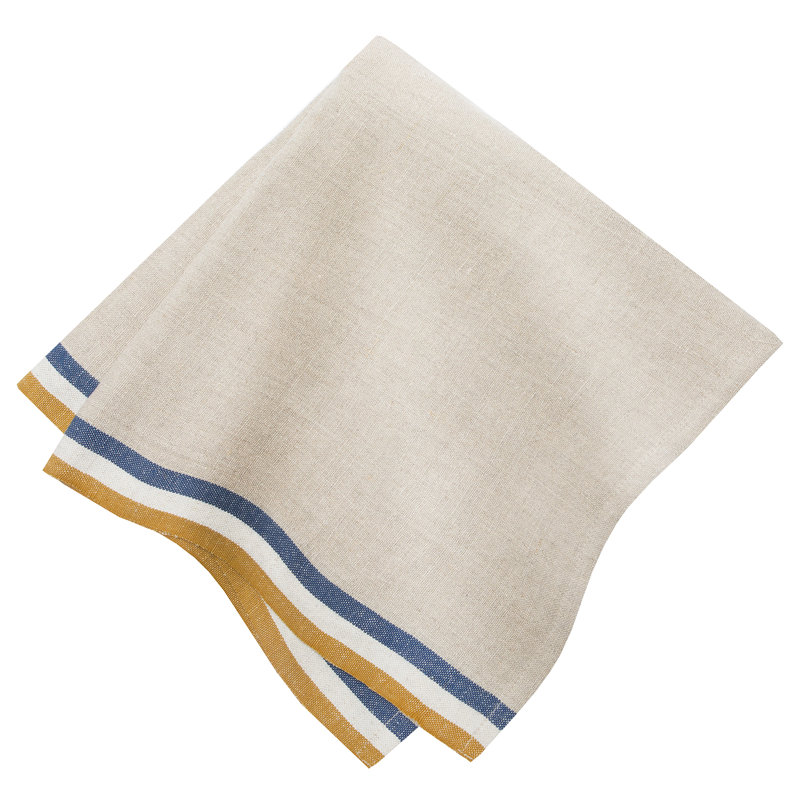 Camryn Striped Square Napkin, Natural/Mustard/Natural/Blue 