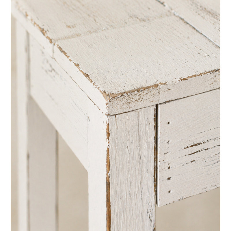 Mervyn 28" Reclaimed Wood Accent Table | Solid Wood Narrow End Table | Distressed White Side Table, White