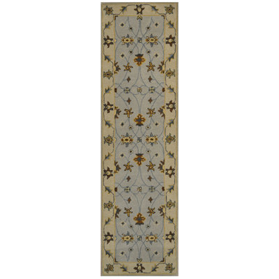 Tapis de couloir en laine gris/beige à motif floral noué à la main de conception unique 2 pi 6 po x 8 pi Tapis décoratif