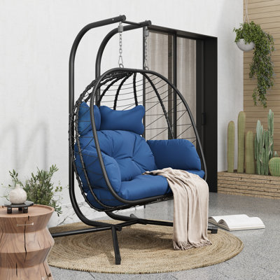 2-Person Hanging Egg Chair with Stand – Outdoor Wicker Swing Seat for Patio, 700 lbs Capacity