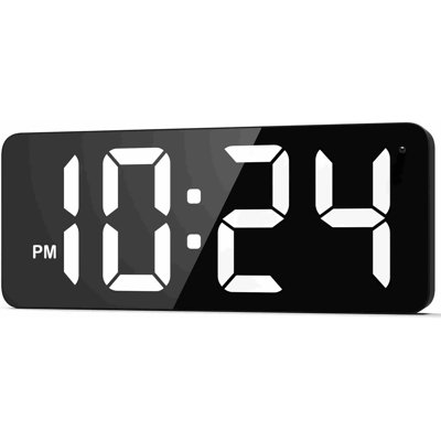 LED Digital Wall Clock With Large Display, Big Digits, Auto-Dimming, 12/24Hr Format, Modern Electric Small Silent Wall Clock For Living Room, Bedroom, Classroom, Farmhouse, Kitchen, Office - White