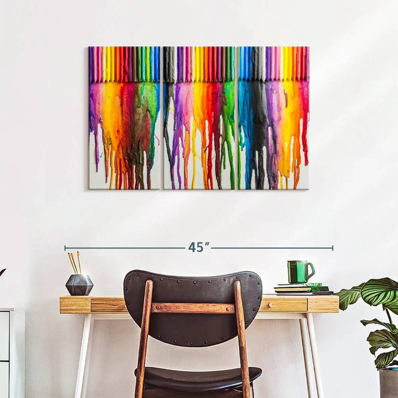 Ensemble de 3 crayons fondants sur toile, H 24 po x l 38 po x P 1,25 po