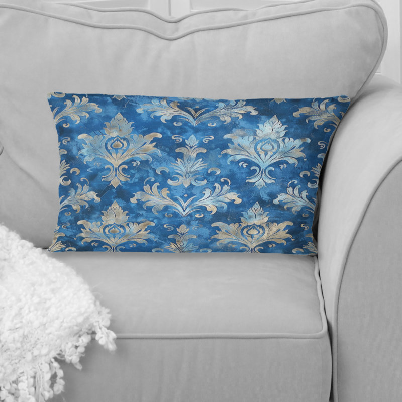 Coussin lombaire Glamour Damask - Glam, Bleu / doré