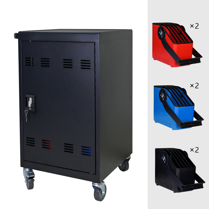 Tablet Laptop 32-bit-Plastic Device Basket Device for Mobile Charging Trolley- Includes Cable Management Dividers, Cable Clips, Storage Compartment, and Removable Doors