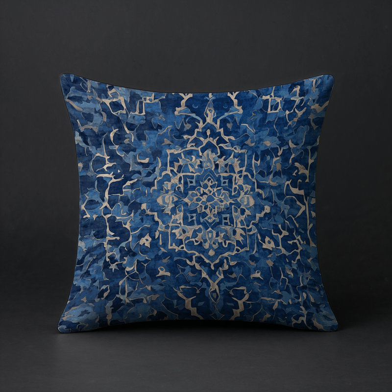 Coussin décoratif intérieur / extérieur gris Modern Modern, Bleu oriental 2, Carré 16 po