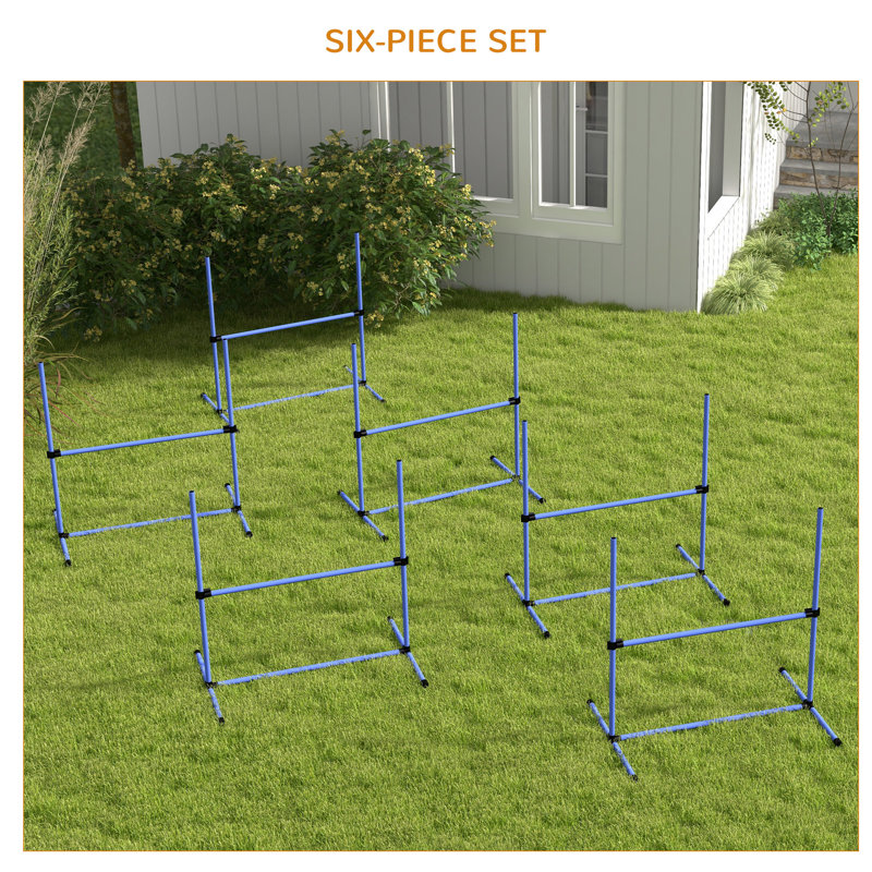 Blue Adjustable Height Dog Agility Training Kit with Carry Bag