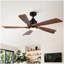 52 inch Modern Farmhouse Solid Wood Black Ceiling Fan with Light, Quiet DC Motor