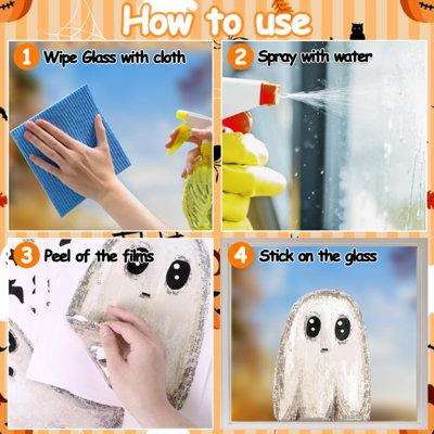 6 décalcomanies de fenêtre d'Halloween de 6 feuilles à double face fantômes. Autocollants de chauves-souris imperméables, réutilisables et effrayants pour la maison