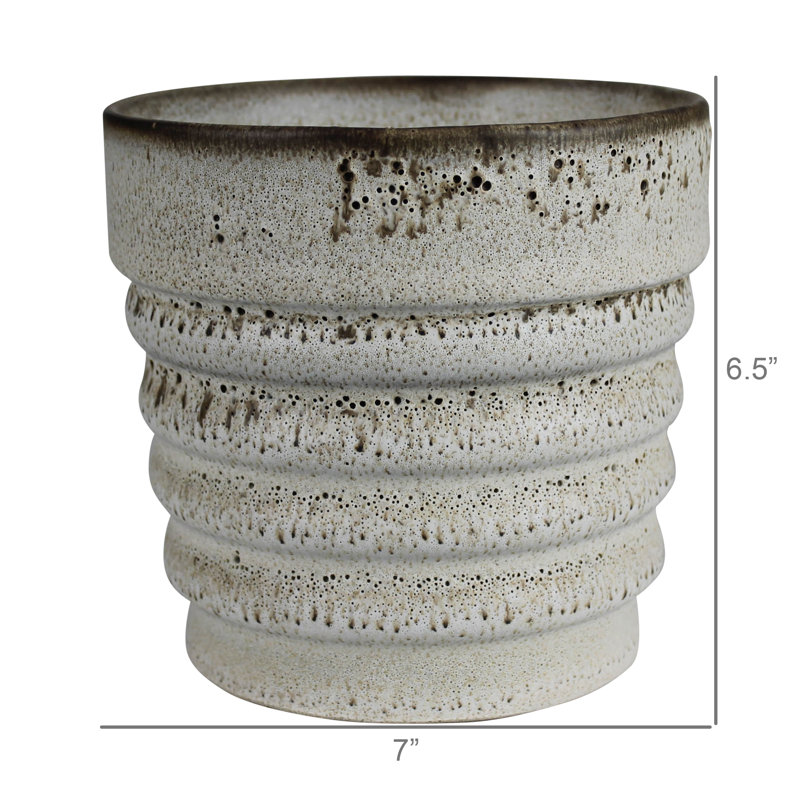 Cache-cache avec nervures - 6 po, céramique, H 6,5 po x l 7 po x P 7 po, Blanc cassé / blanc