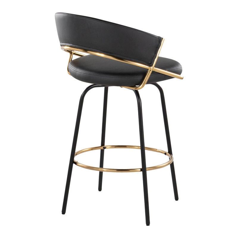Tabouret de comptoir contemporain, Siège noir / cadre noir / doré