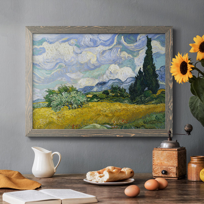 Champ de blé avec cyprès, reproduction sur toile, Gris, H 28 po x l 42 po