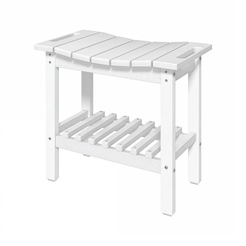 Waterproof Shower Stool With Handle & Storage Shelf, Non-slip Bench For Indoor & Outdoor Use, White