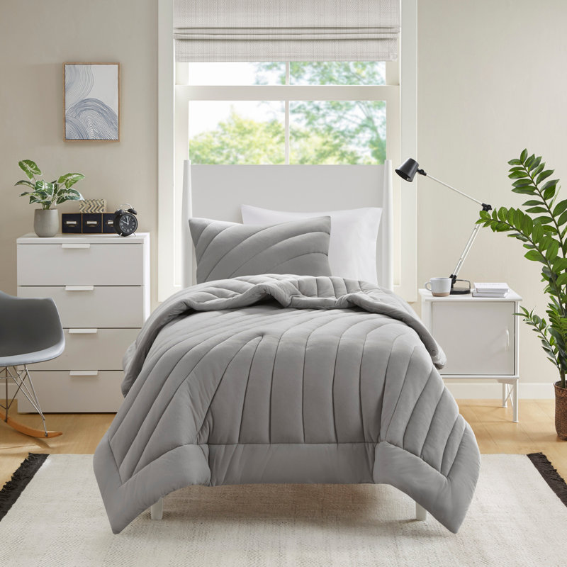 Ensemble d'édredon 3 pièces, Gris, Édredon double et 2 taies décoratives