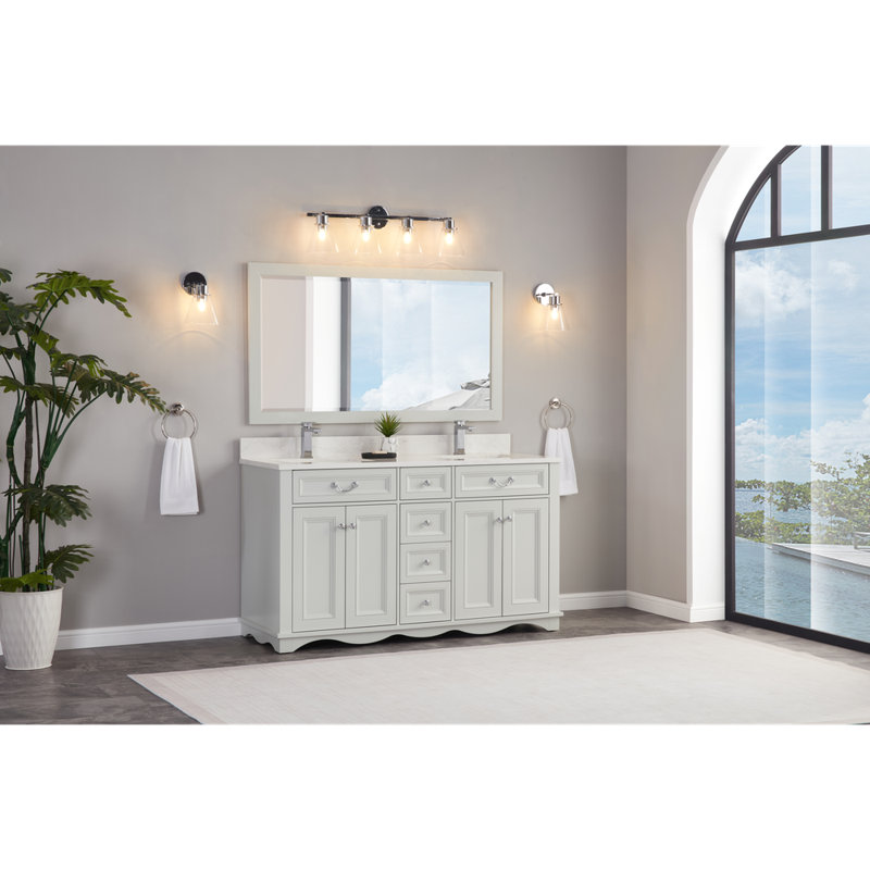 60" Solid Wood Sink Vanity  With 1' Artificial Stone Top, Silver Strand