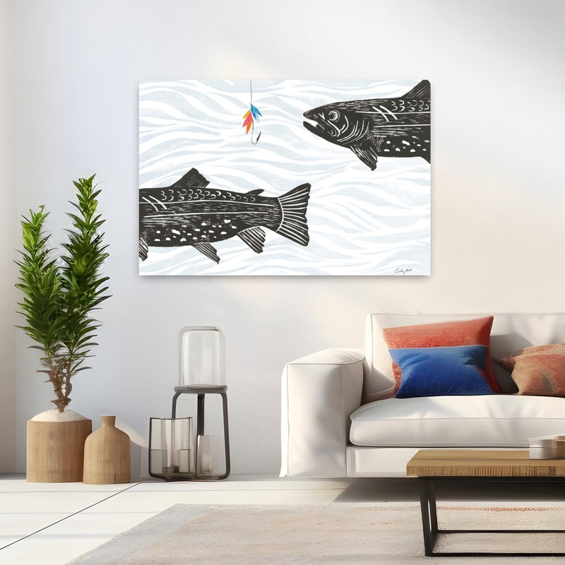 Fly Fishing II Contemporary Fish Fly Art, 32" H x 48" W