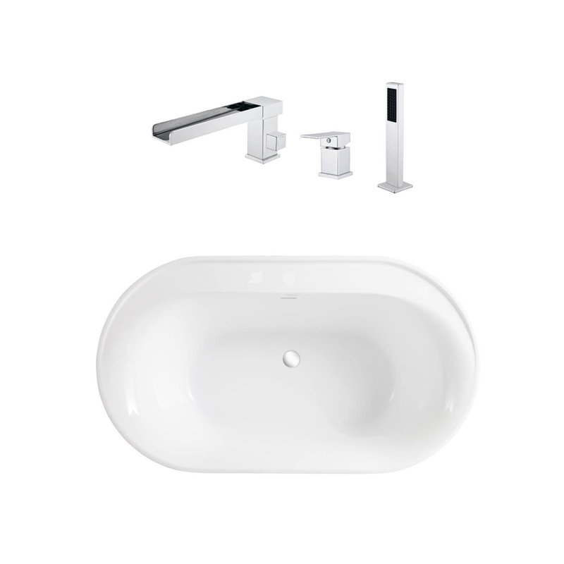 66'' x 32.50'' Soaking Acrylic Bathtub with Faucet, Chrome