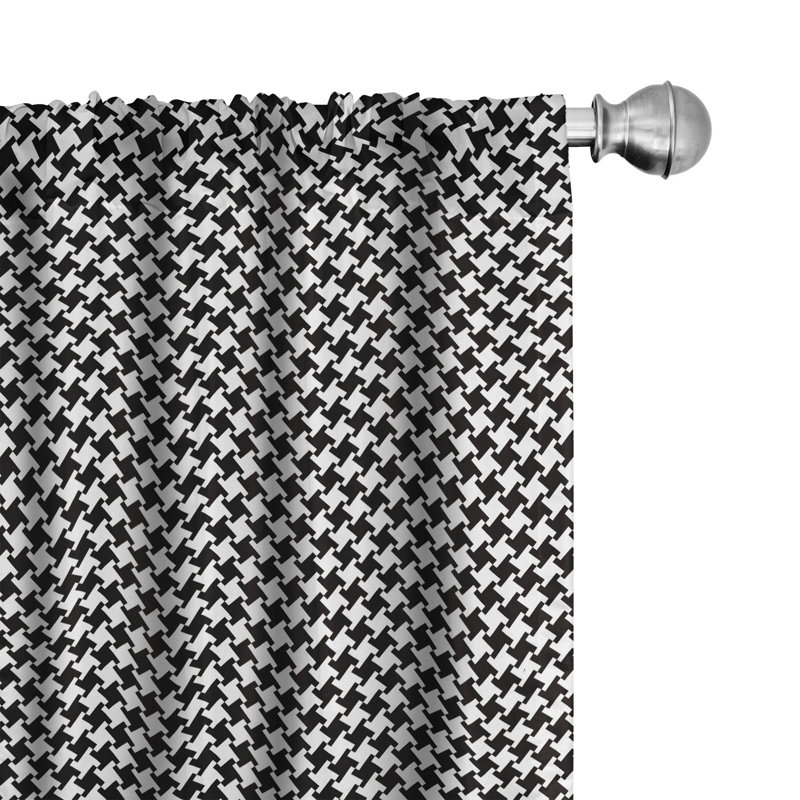 Classic Black and White Houndstooth Polyester Curtain Panels, 28" x 84"