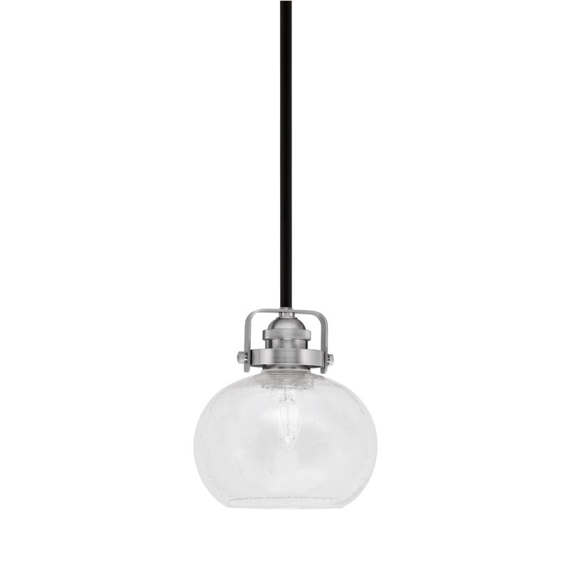 Mini-luminaire suspendu avec tige en verre transparent 7 po Easton, Noir mat/nickel brossé