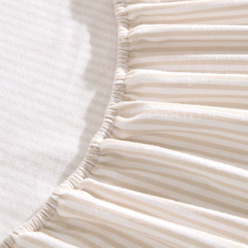 Brushed Cotton Flannel Sheet Set, King Sheet Set with 2 Pillowcases, Oxfordshire Stripe Beige