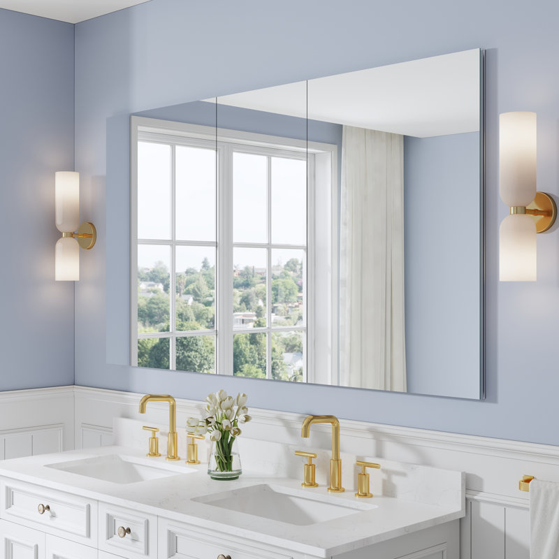 64''W X 36''H Bathroom  Mirror Medicine Cabinet, Recessed Or Surface Mount With Adjustable Glass Shelves, 64"