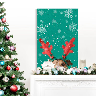 Reproduction d’art sur toile tendue avec châssis de Noël-vert chien